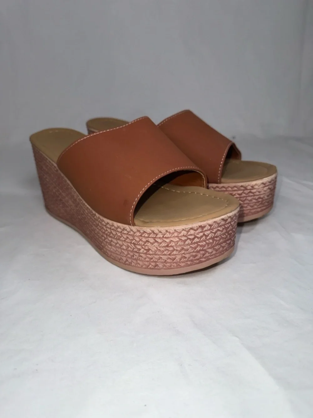 Platform Slide Sandals Brown Wedge Espadrille Style Womens Size 42 Size 10.5